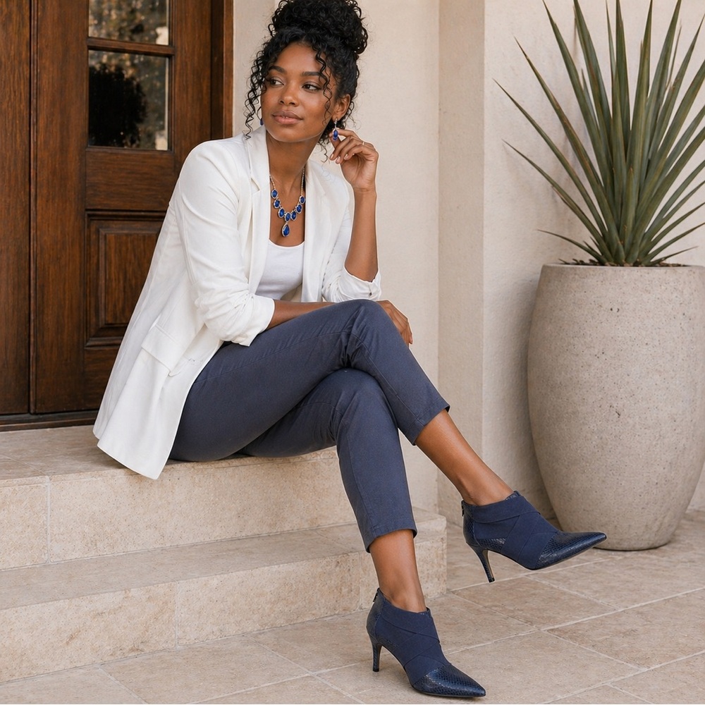Mari A Navy Pointed Toe Ankle Boots Size 7 Stiletto Heel Chic
